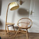 Armchair set and its rattan light fixture.