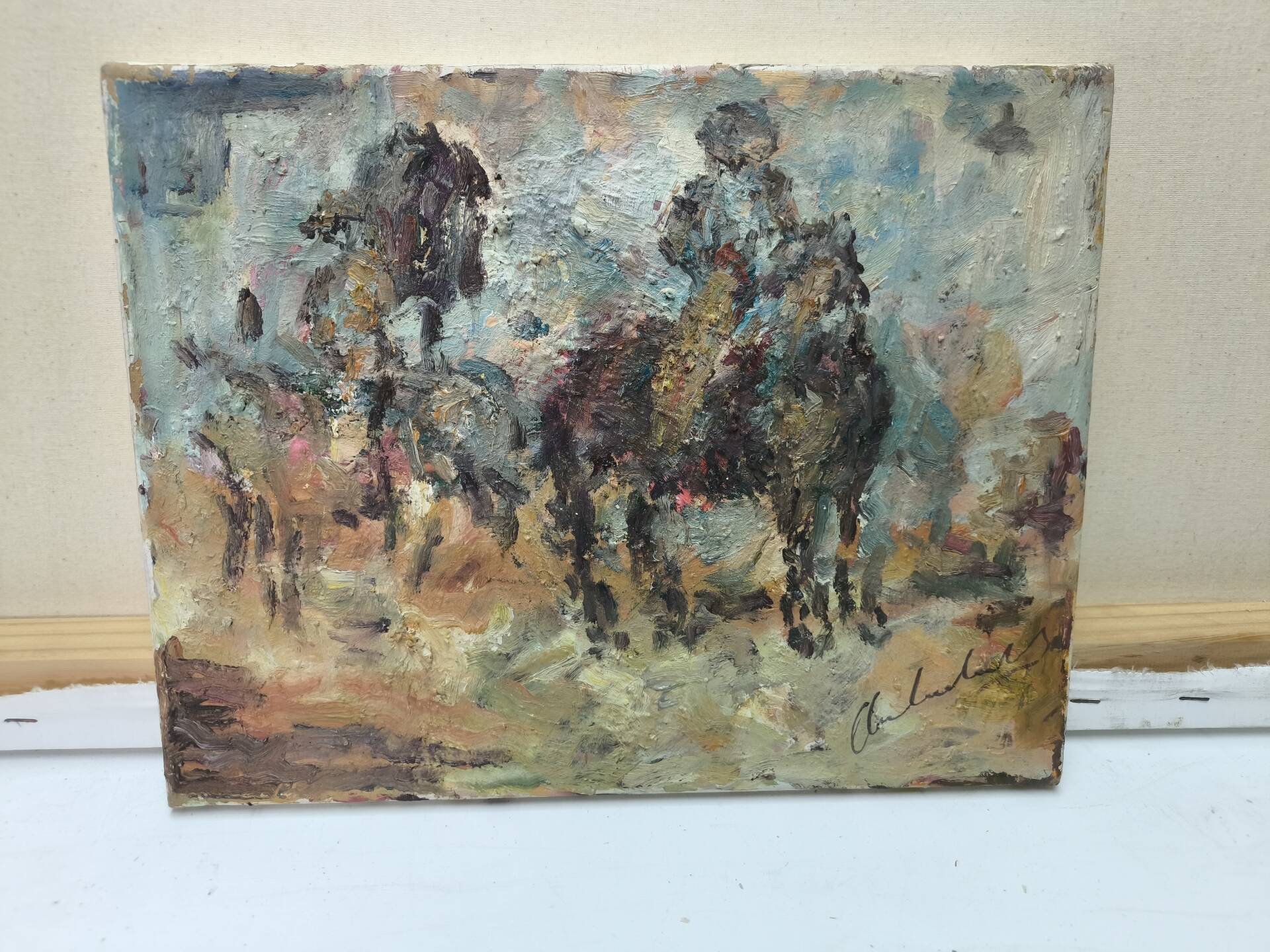 Impressionist Oil Painting of Horses