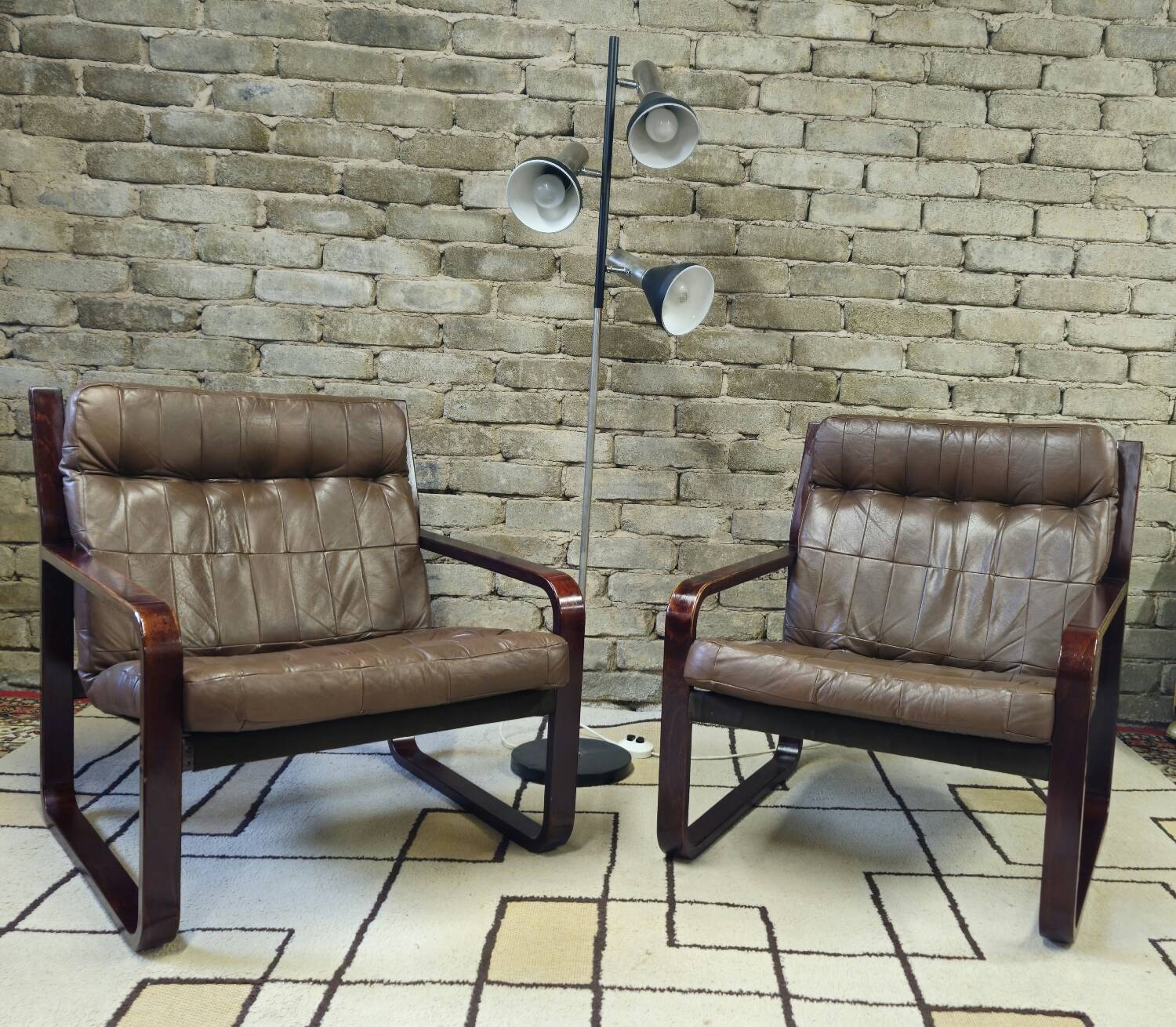 Pair of vintage 1970s faux leather armchairs