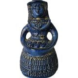 Vintage bay keramik, blue woman with fruit basket, germany, 1960s/1970s.