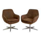 Pair of brown suede swivel office chairs