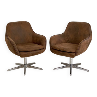 Paire de fauteuils de bureau pivotants en suédine marron