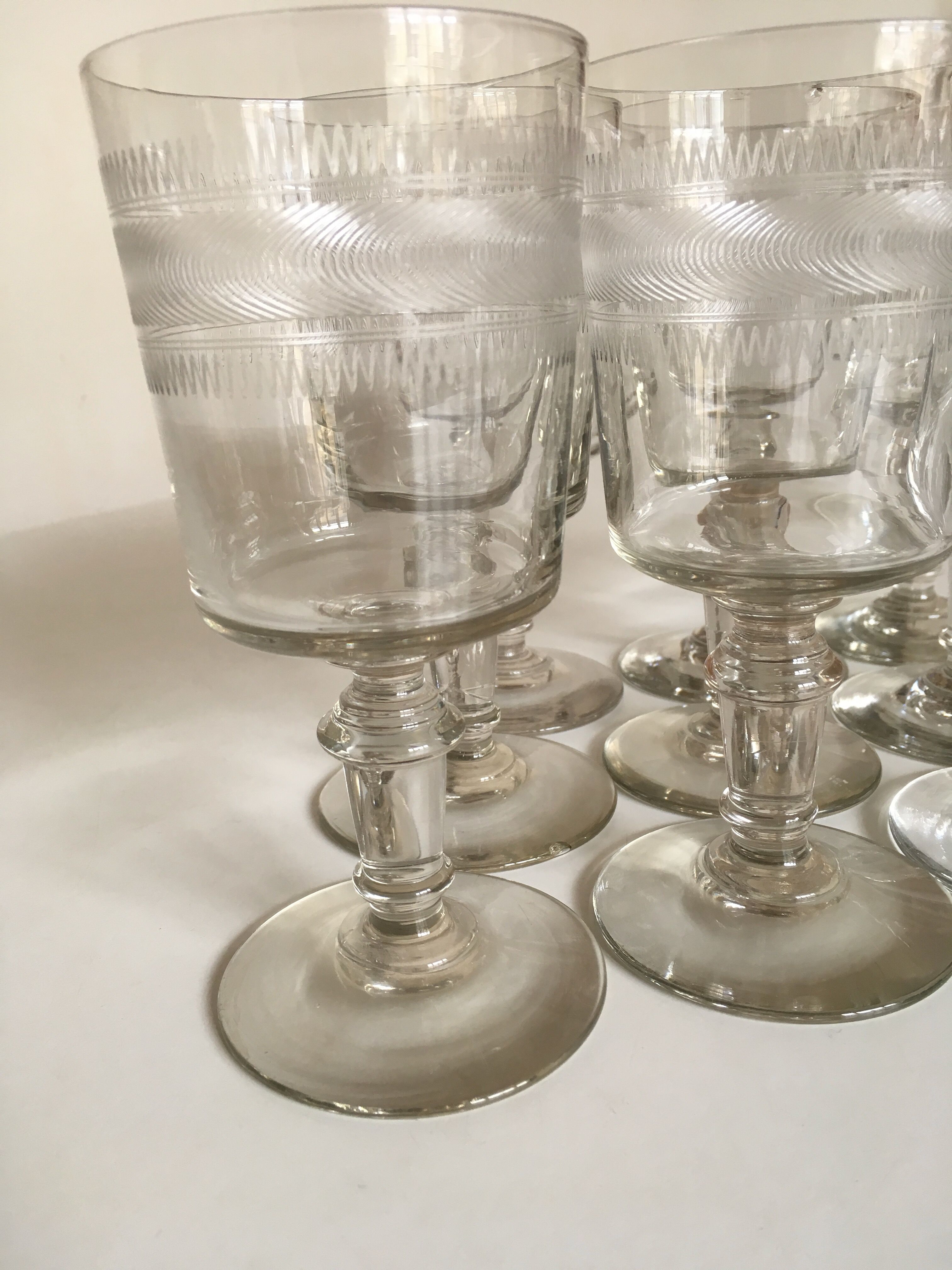set of 9 serious roll 19th zigzag water glasses