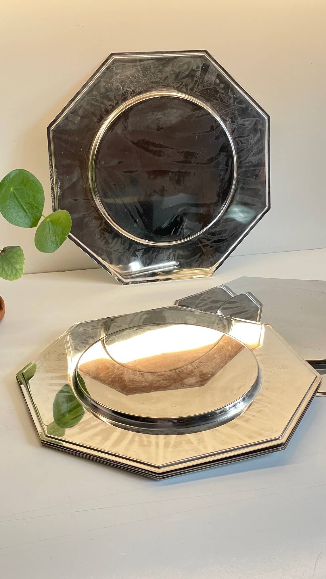 6 Vintage Silver-Plated Metal Plates and Dishes