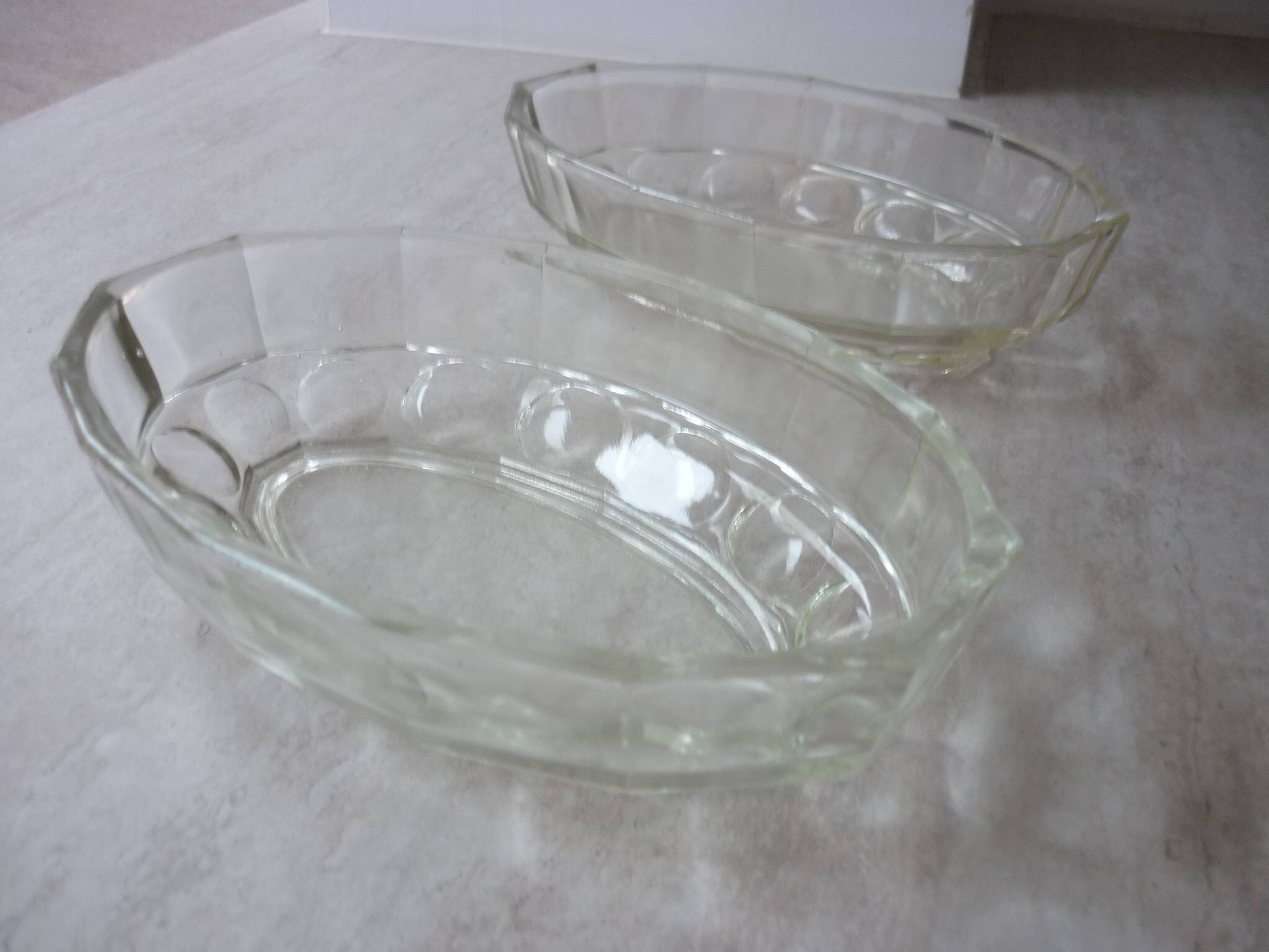 Pair of large old art deco glass ramekins