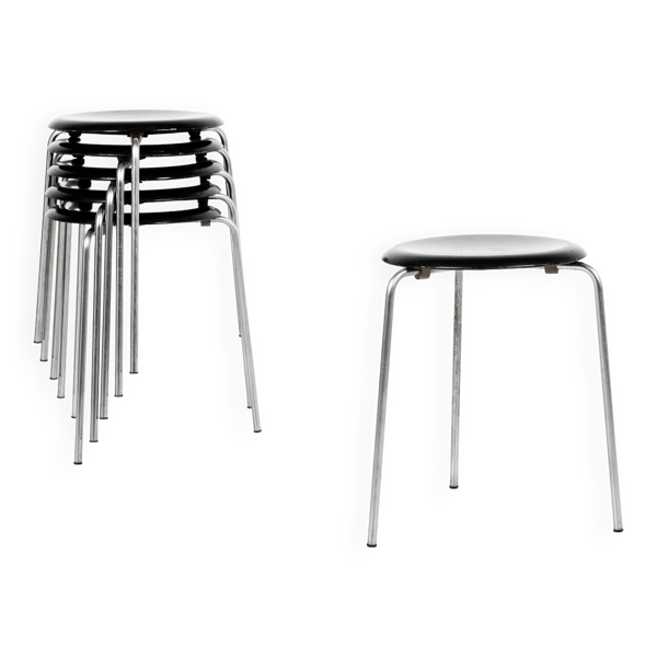 Ensemble vintage de 6 tabourets Dot en noir par Arne Jacobsen pour Fritz Hansen, 1964