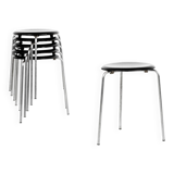 Midcentury set of 6 Dot stools in black by Arne Jacobsen for Fritz Hansen, 1964