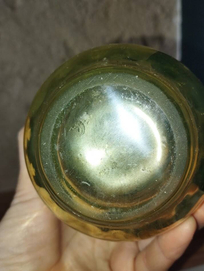 Vintage carafe in fluorine, signed 1930s–40s.