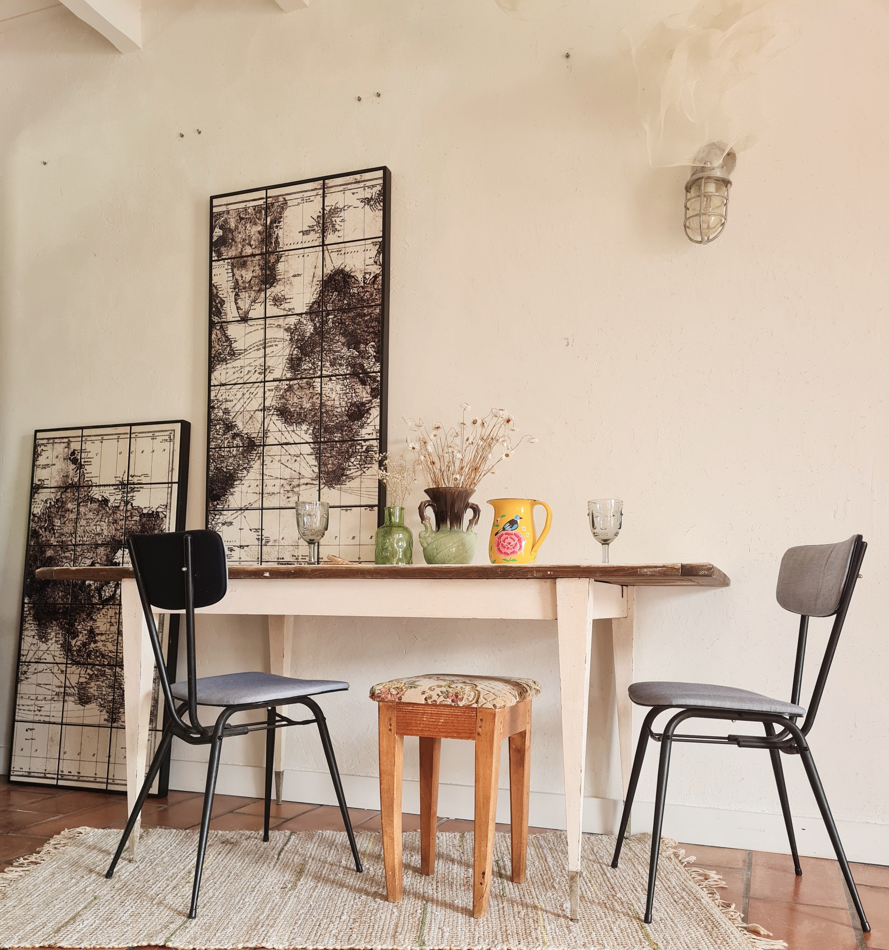 Old farmhouse table metal compass base