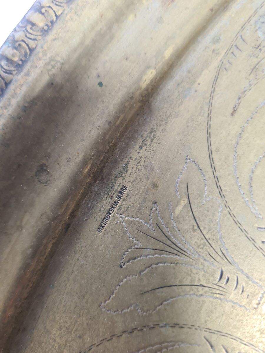 Antique Polish oval guilloché tray from Jarra, 1890s