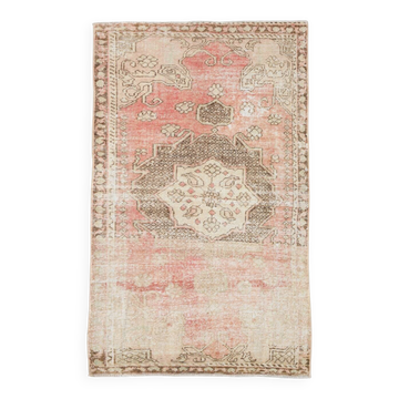 Tapis vintage rouge pâle et marron, 124 x 197 cm