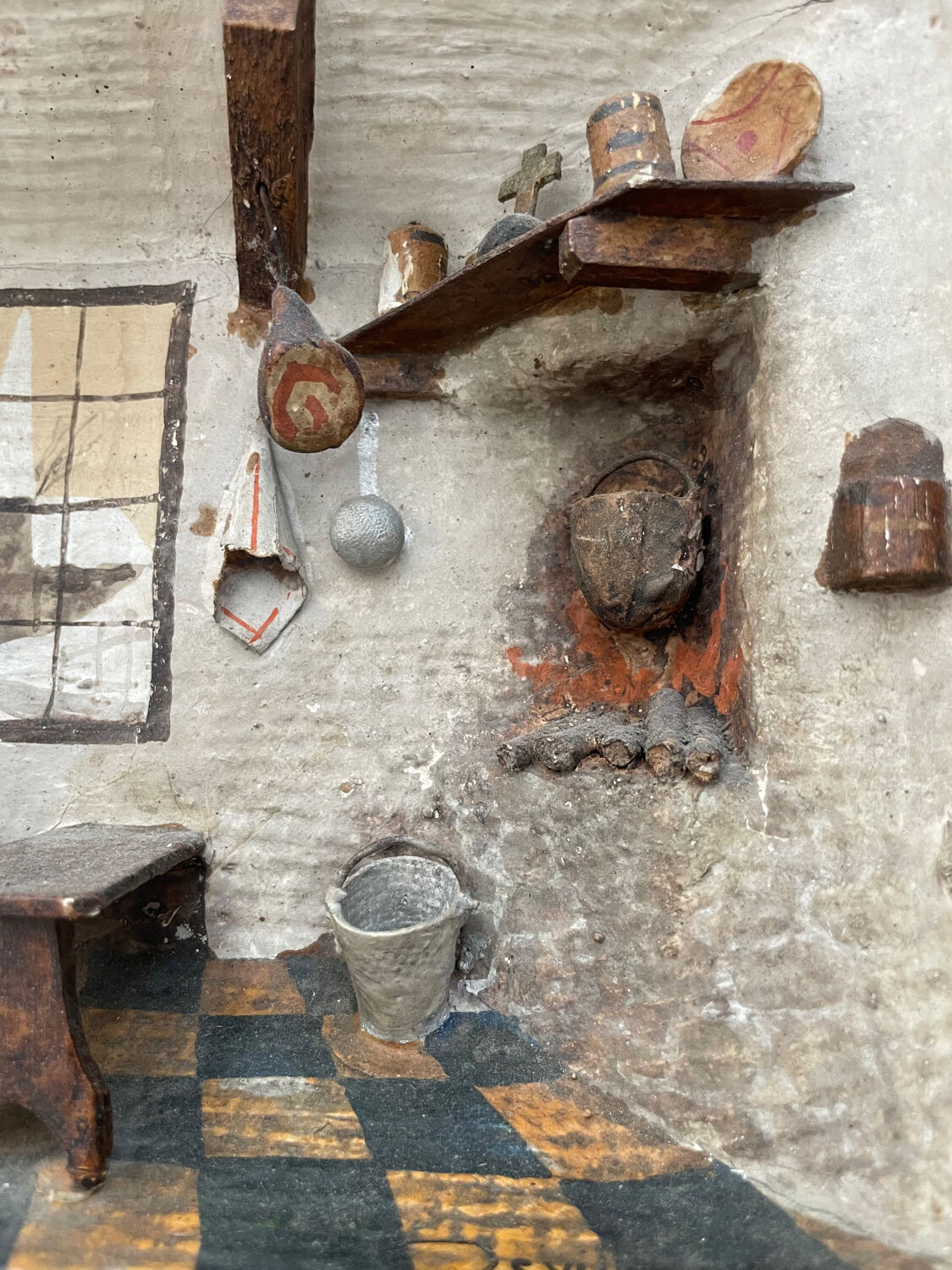 Old wooden model representing a late 19th, early 20th century kitchen
