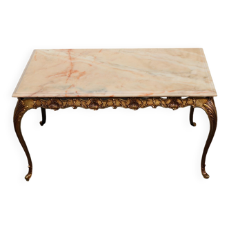 French vintage rectangular onyx marble brass coffee table-cocktail table-lounge table-style louis xv