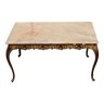 French vintage rectangular onyx marble brass coffee table-cocktail table-lounge table-style louis xv