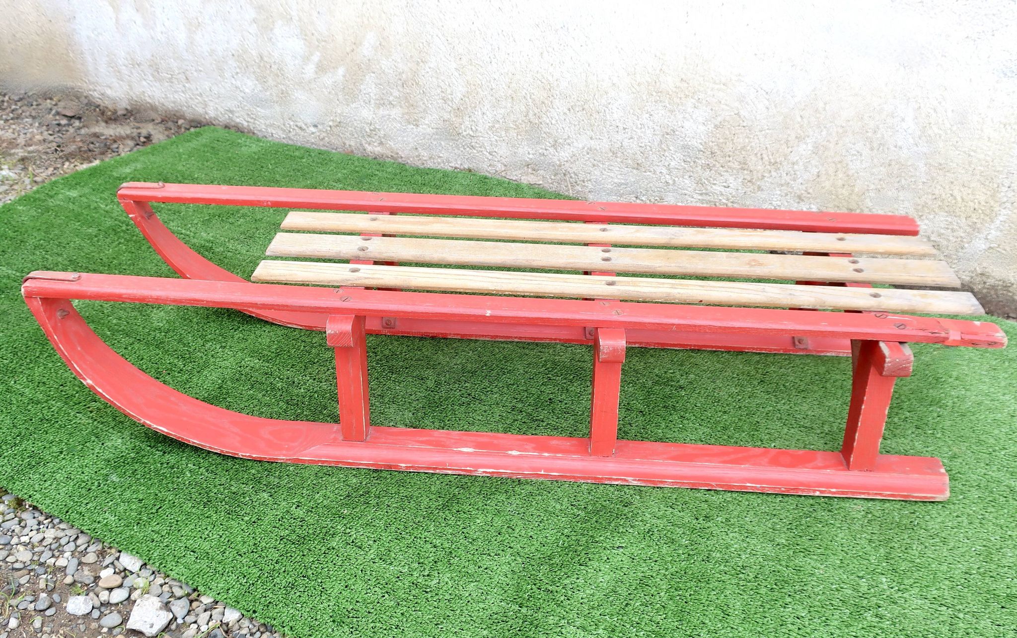 Vintage two-seater luge oak wood 1930s 106 cm