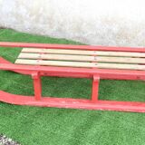 Luge vintage biplace traîneau bois de chêne 1930's 106 cm
