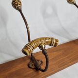 Wall coat rack, three metal and ceramic hooks in imitation of bamboo, 1900