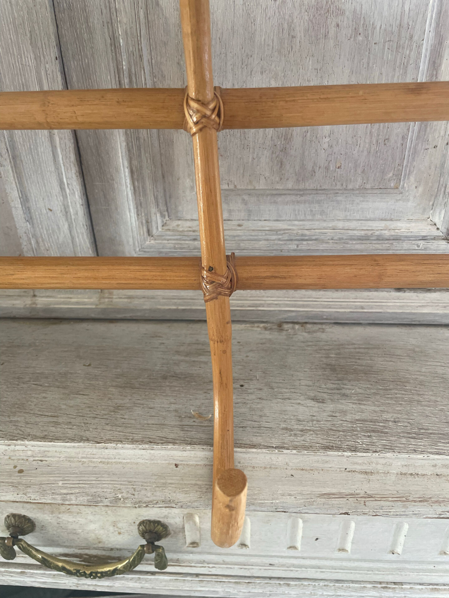 Vintage bamboo and rattan wall coat rack