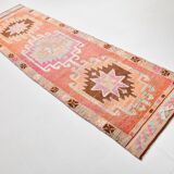 Soft Orange & Pink Star Pattern Handmade Wool Runner Rug, 99x338 Cm