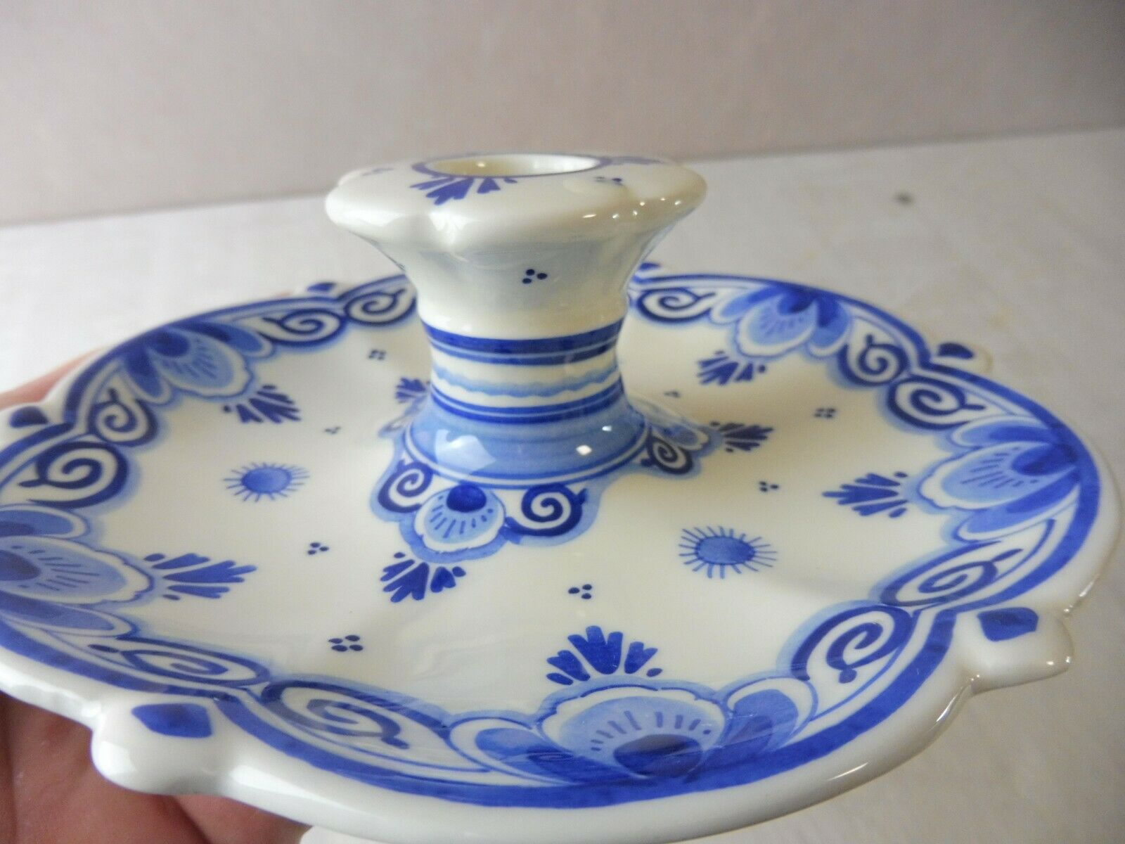 Old ceramic candle holder, Delfts Blauw 1568