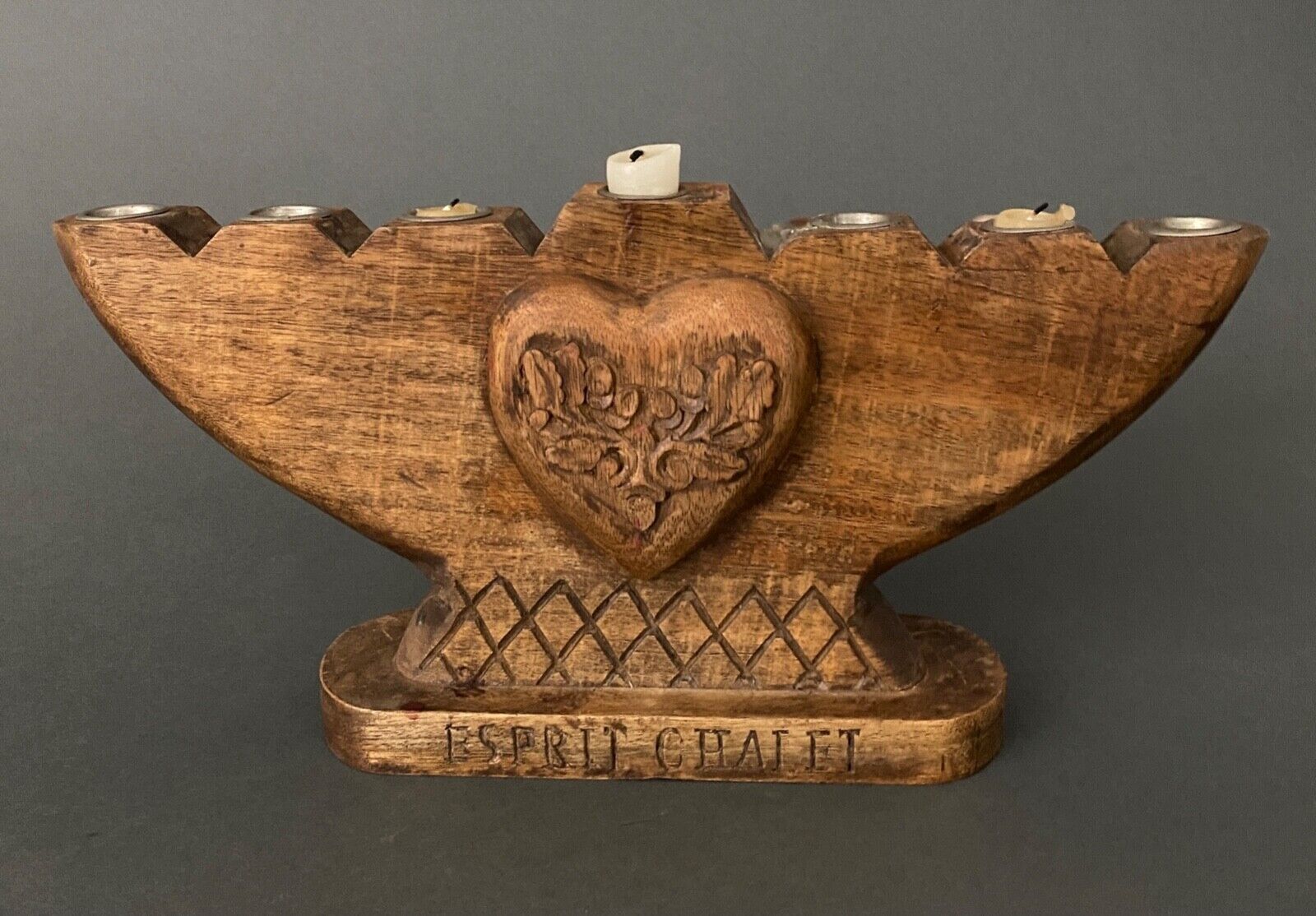 Candlestick with seven burners carved wood Spirit Chalet XXe