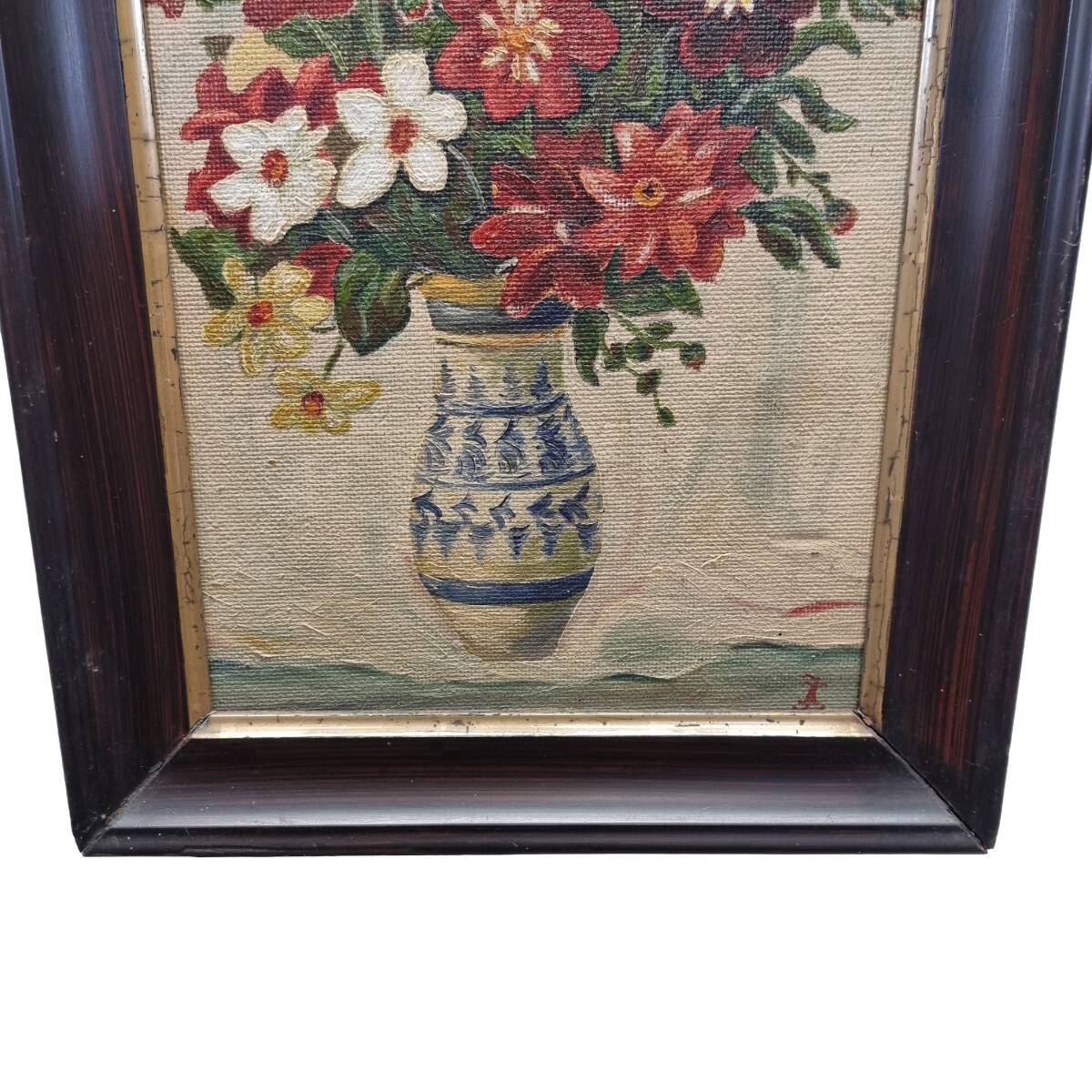 Old Flower Still Life On Canvas, early 1900s