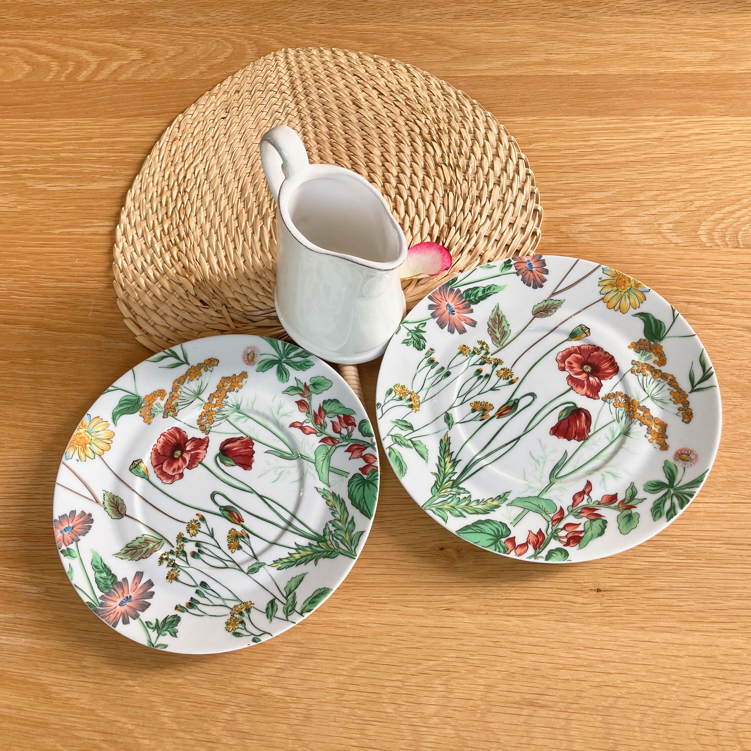 Two English dessert plates with flowers