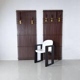 Modular coat rack in wood and brass, Italy, 1950s