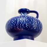 Deep cobalt blue glazed ceramic vase by VEB Haldensleben, mid-century 1960s Fat Lava style