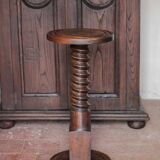Vintage column, press screw column, wooden saddle, turned wooden foot