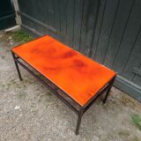Coffee table in enamelled lava orange 70's
