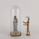 Ancient sculpture of Saint Joseph in a display case, Italy 1900s, polychrome porcelain.