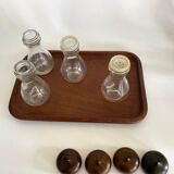 Set of glass and wood spice jars