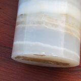 Designer lamp from the 70s in almond green onyx with original fabric shade