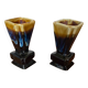 Pair of art deco flamed ceramic vases in black & beige vintage