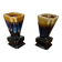 Pair of art deco flamed ceramic vases in black & beige vintage