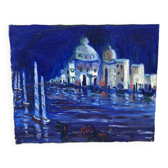 Huile sur toile Venise bleue 55x46cm
