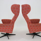 1970s pair of swivel wingback armchairs, Czechoslovakia