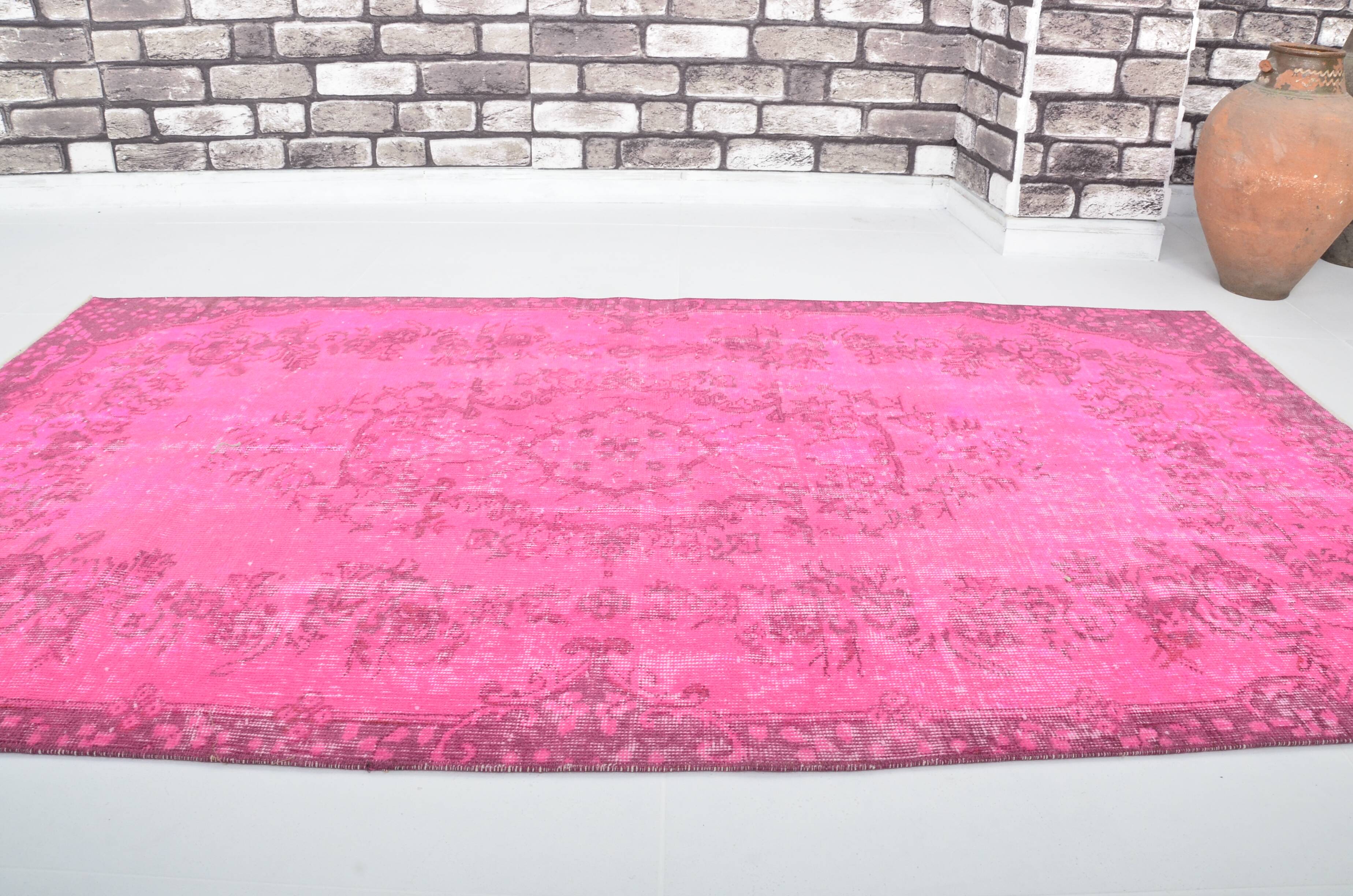 Oushak Floor Pink Wool Carpet 3148