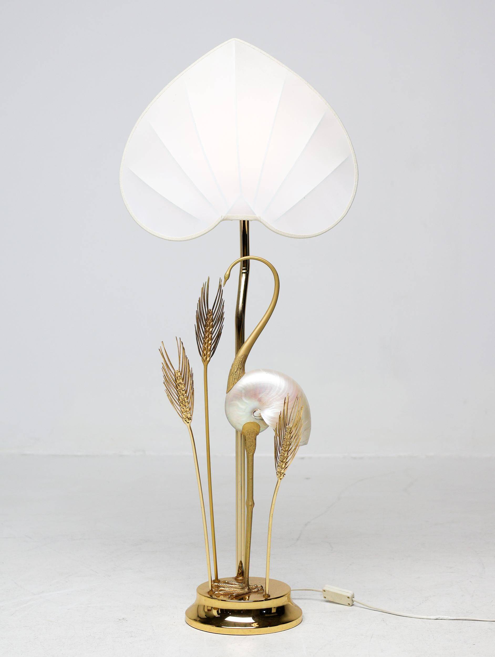Monumental crane or egret lamp post in gilded brass by Antonio Pavia