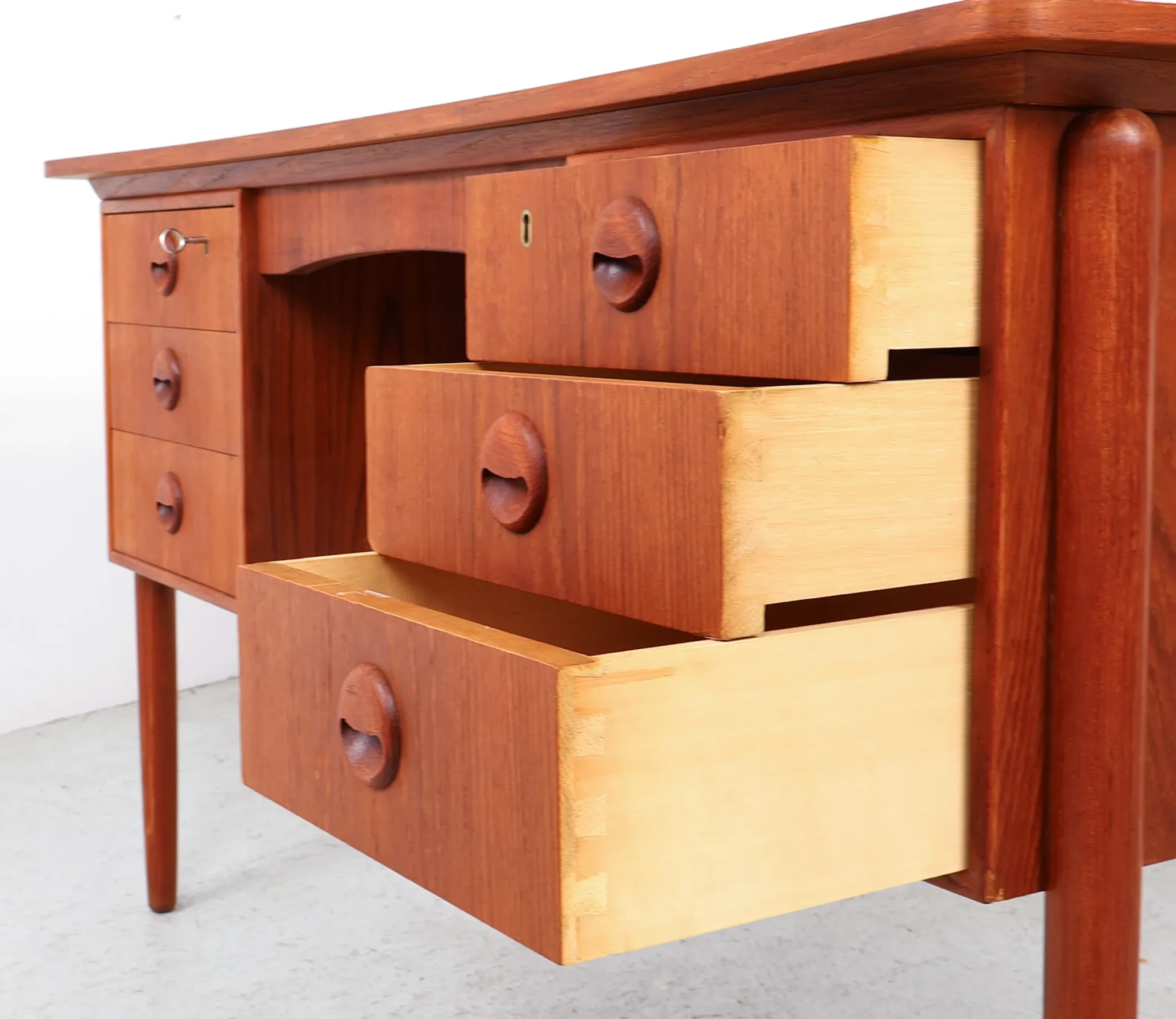 Danish teak writing desk with open storage compartment, 1960s