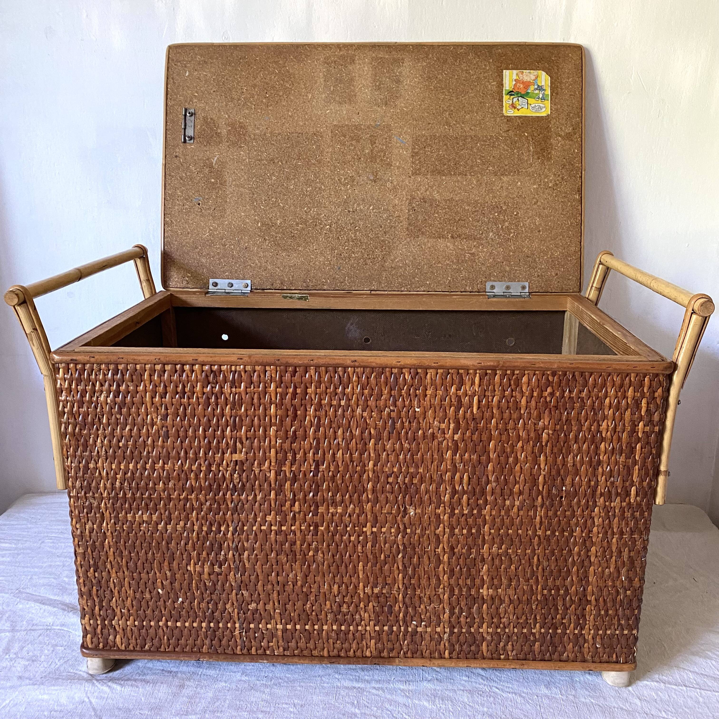 Vintage rattan cane bench chest