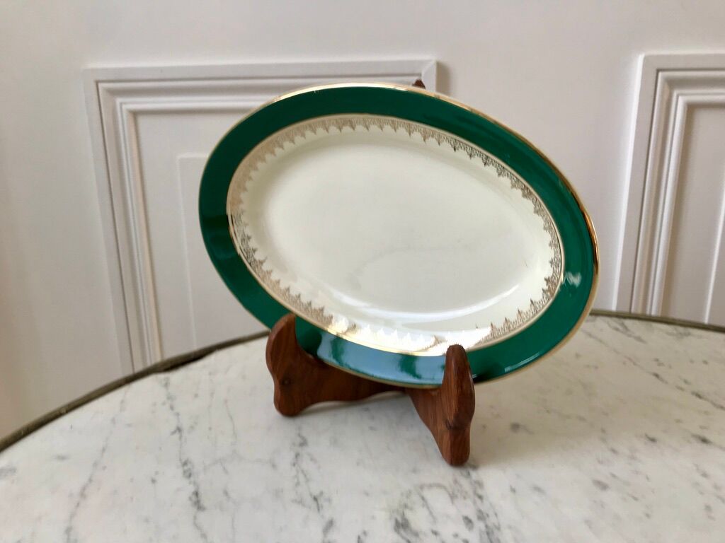 Ravier digoin sarreguemines model "martine" green and golden 50s