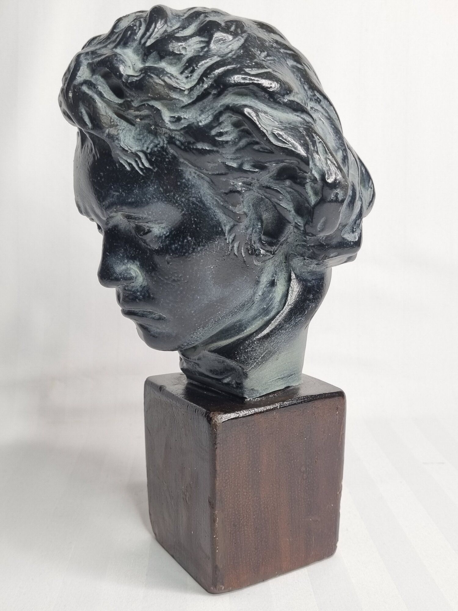 Bust of Beethoven in patinated plaster in imitation of bronze, signed, 27 cm