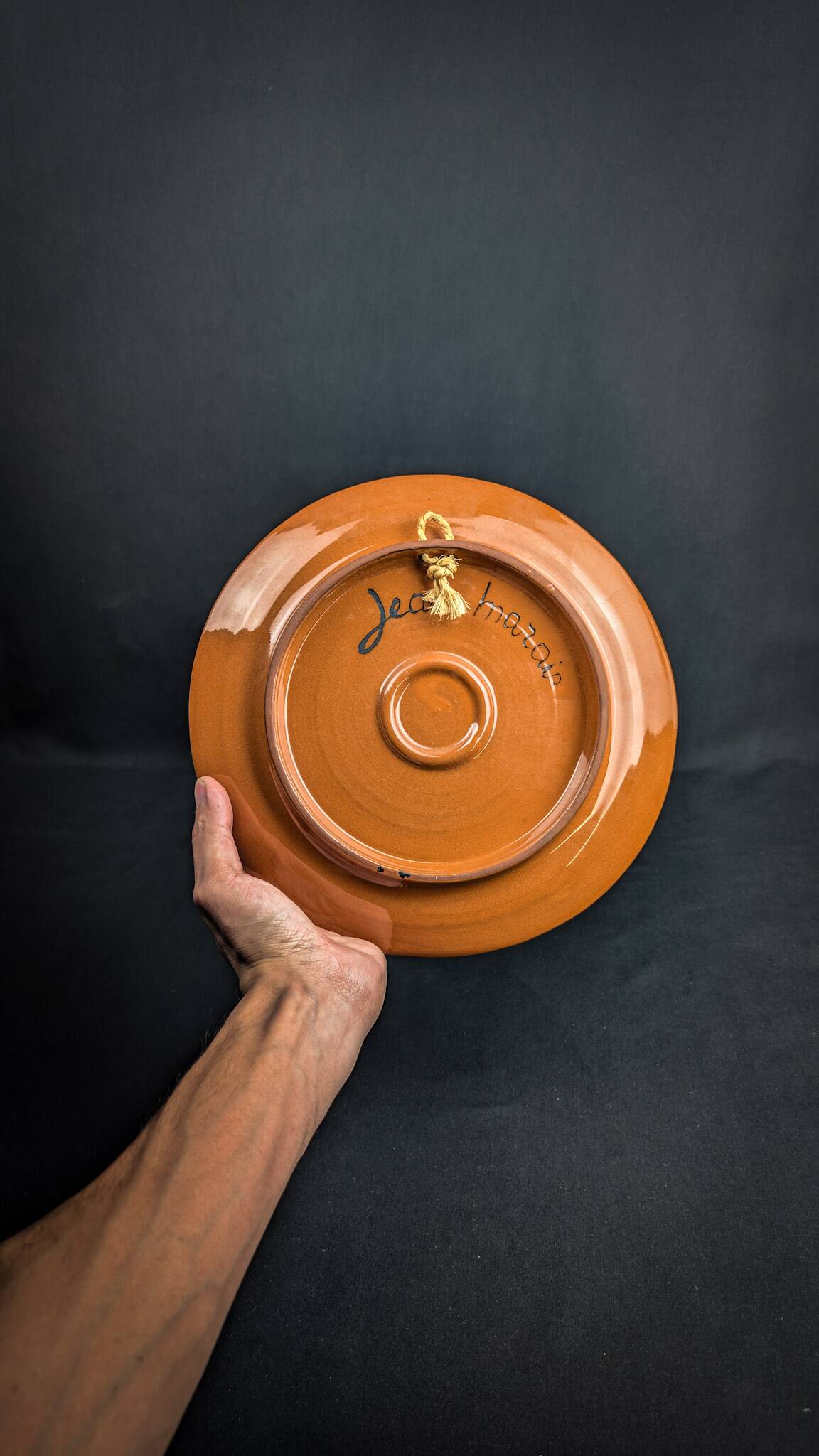 Glazed ceramic plate signed Jean Marais face & tree Vallauris