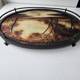 Wrought iron serving tray, Art Nouveau style, Art Deco period, Signed GERMON