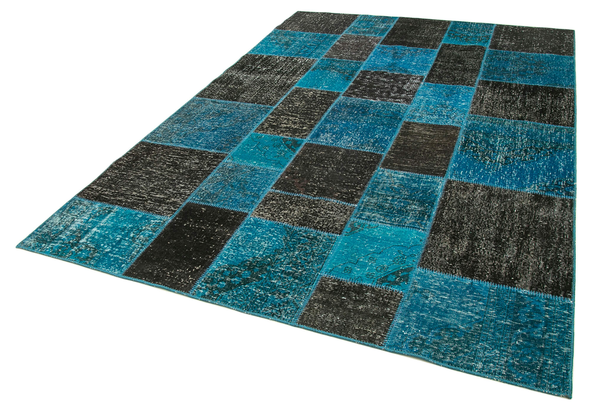 Hand-knotted turkish vintage 200 cm x 297 cm black patchwork carpet