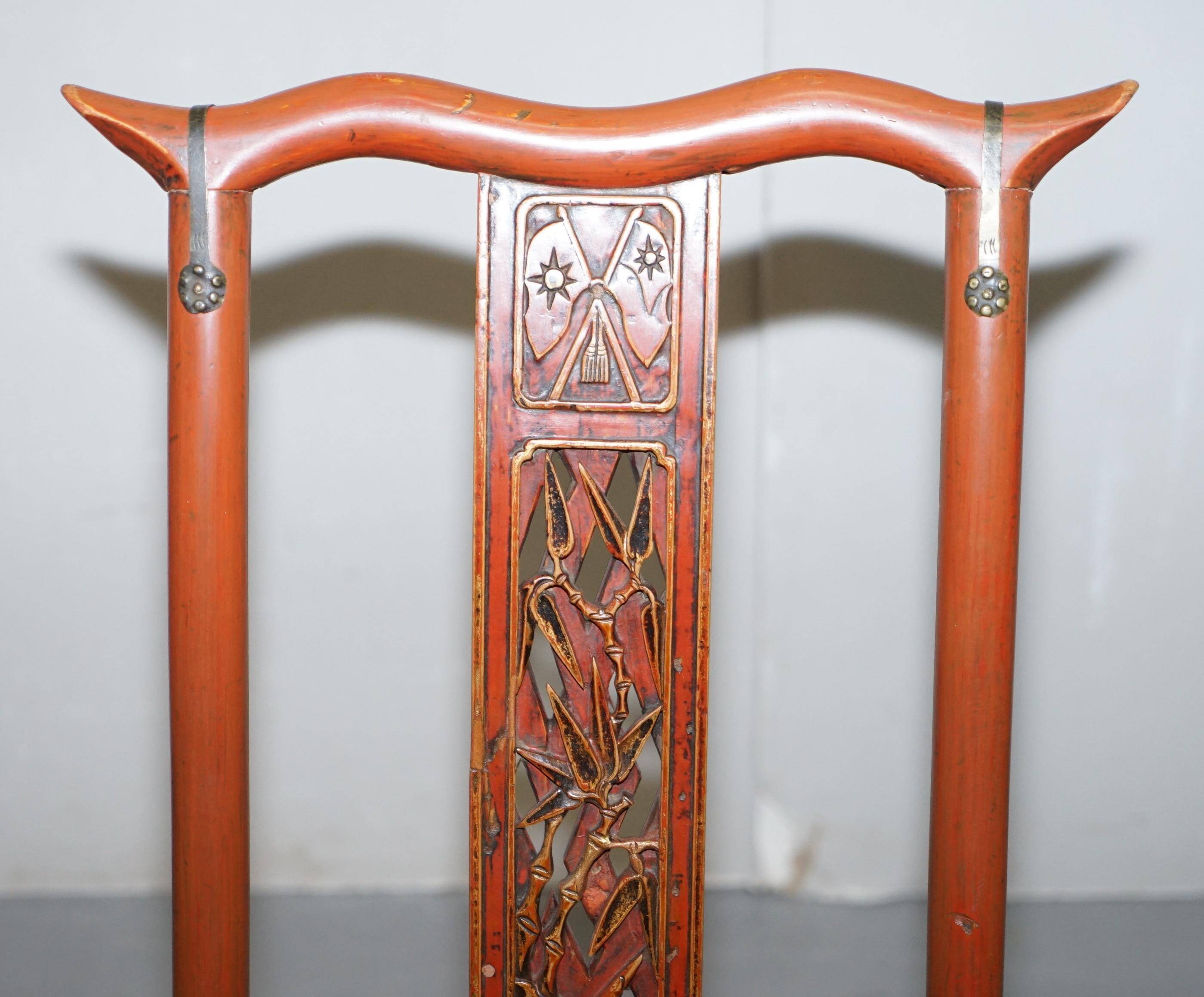 Chaise pliante chinoise antique avec sculptures, vers 1900-1920