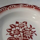 Set of 3 mismatched hollow plates Digoin - Sarreguemines patterns red/burgundy