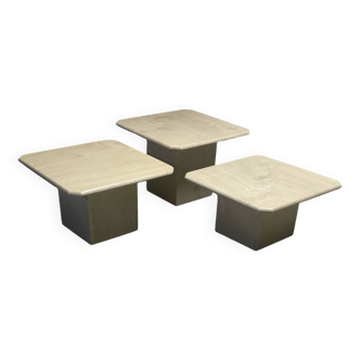 Set of 3 vintage travertine marble coffee tables